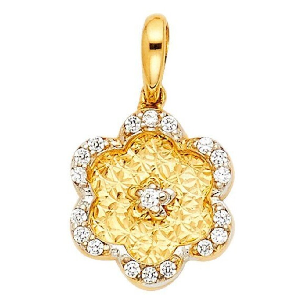 14K Yellow Gold Flower CZ Pendant